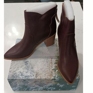 New chic chocolate Ankle Boots faux leather Chunk heel zip western 7.5 W